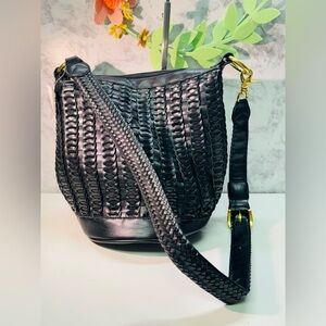 Leather Round Bag Black Medium